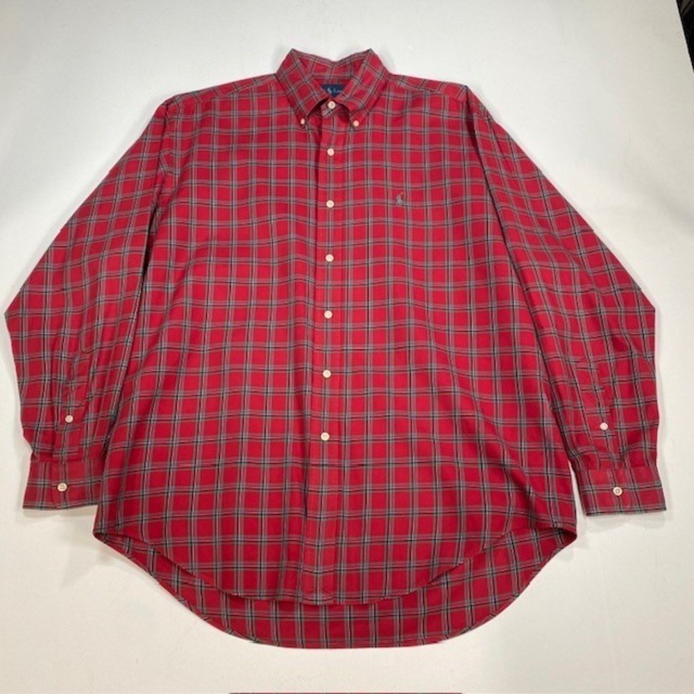 Ralph Lauren Blake Mens Medium Red Plaid Button Down Shirt 100% Two-Ply Cotton‎